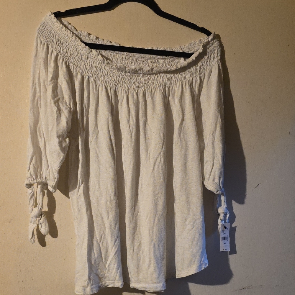 Lane Bryant Off-Shoulder White 3/4 Sleeve Blouse NWT